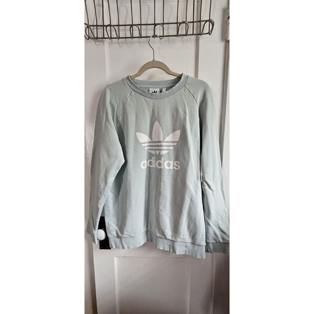 Adidas Sweatshirt Men Sz Large Blue Pullover Long Sleeve Center Whitetrefoil